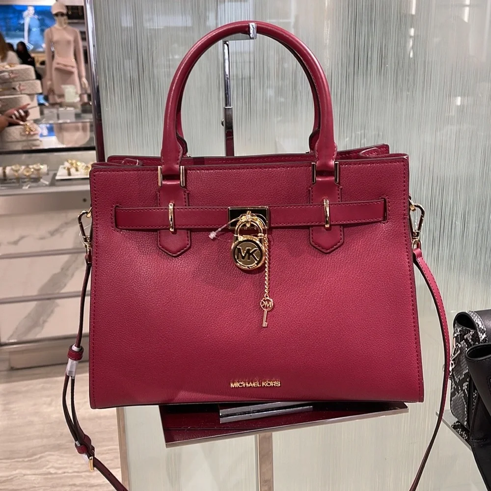 MICHAEL KORS HAMILTON MEDIUM SATCHEL Dark Cherry COLOR - Picture 12 of 16